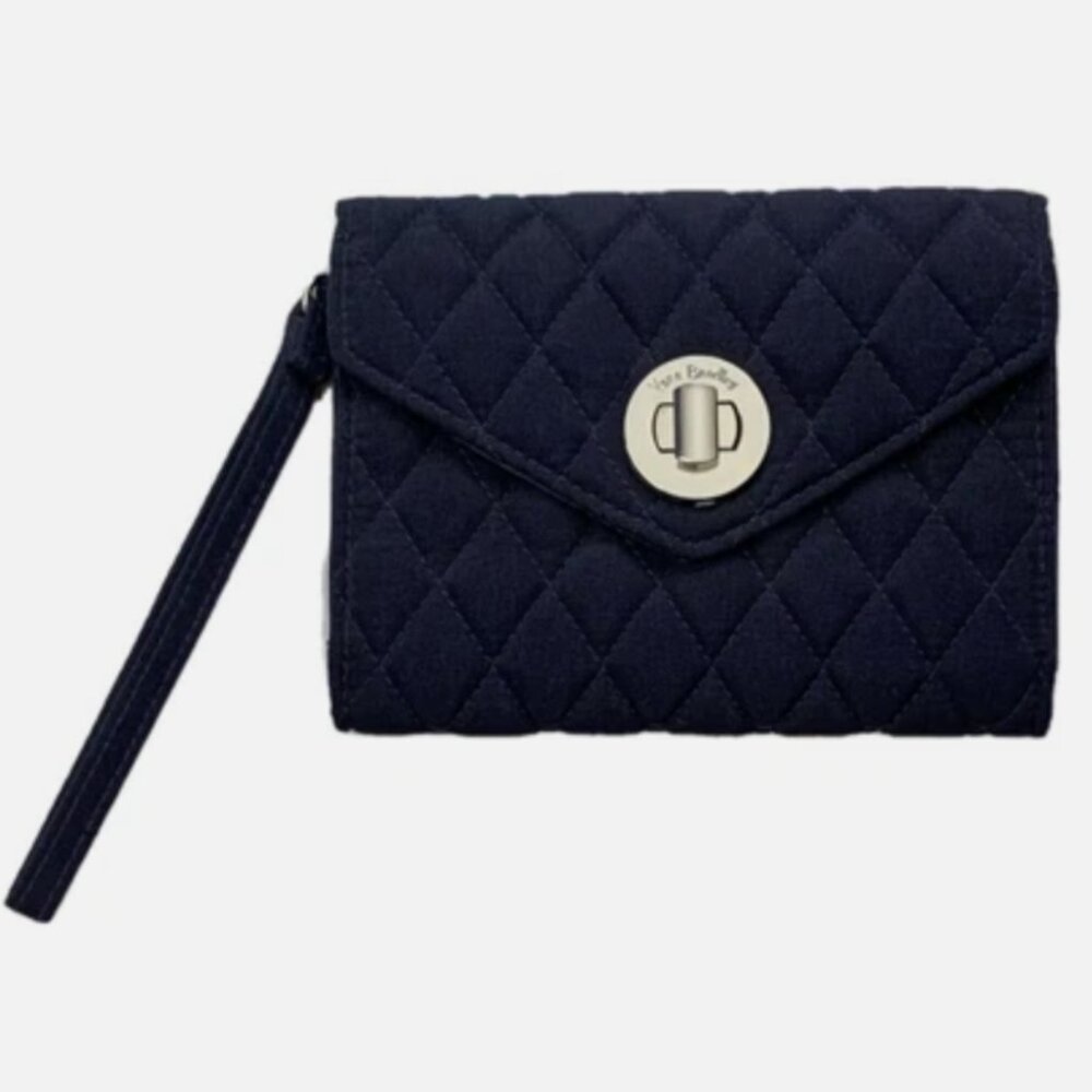 Vera Bradley Your Turn Navy Quilted Smartphone Wristlet Wallet Turnlock Blue
